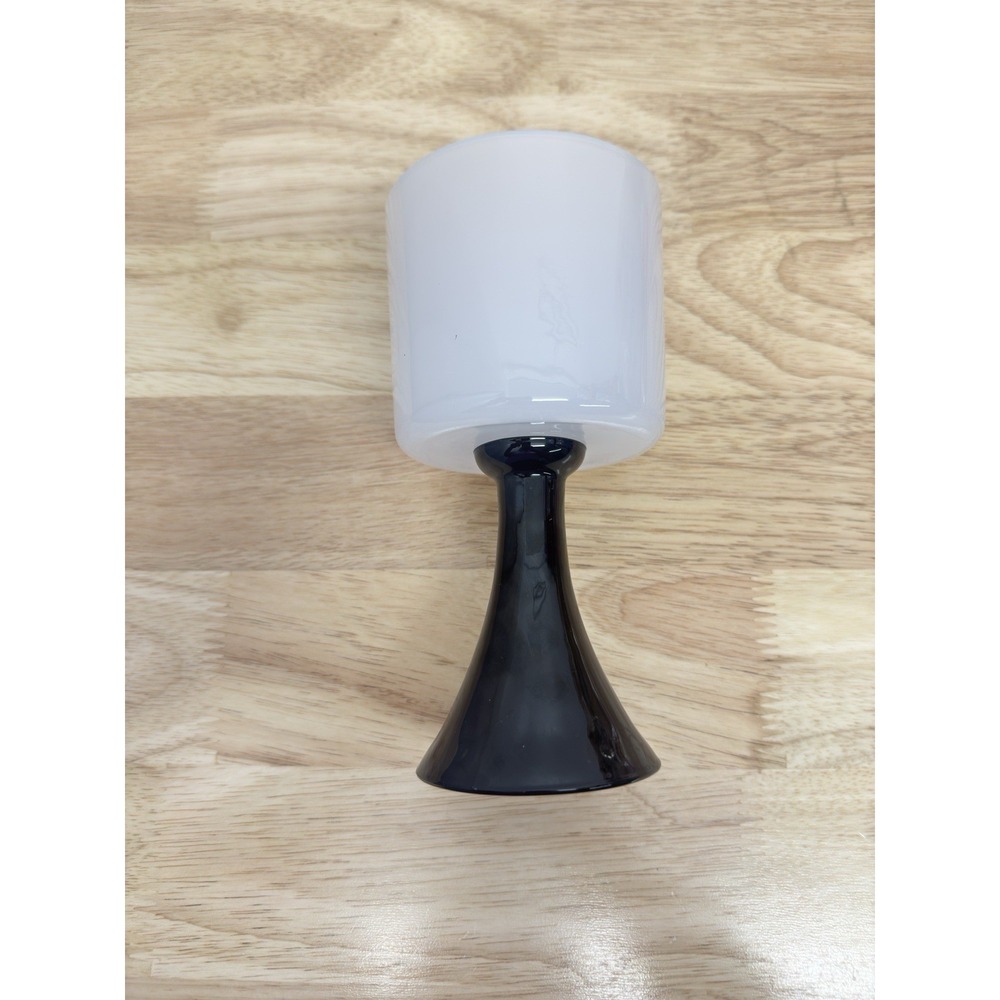 MCM Modern PartyLite Couture Candle Holder Contrast Black White Glass 8" #55 - Picture 3 of 3